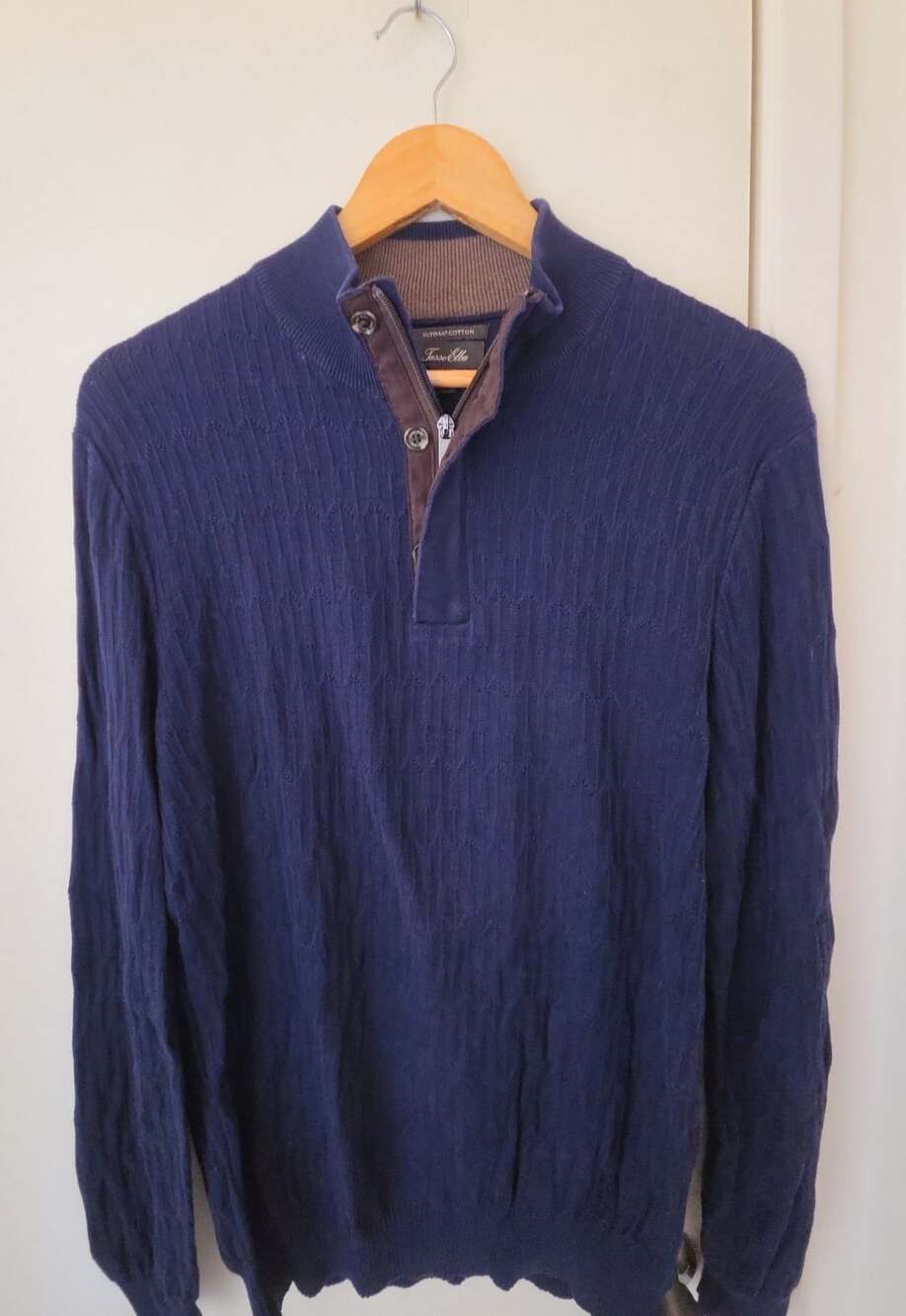 Tasso Elba Supima Cotton Mock Neck Sweater Size M Blue